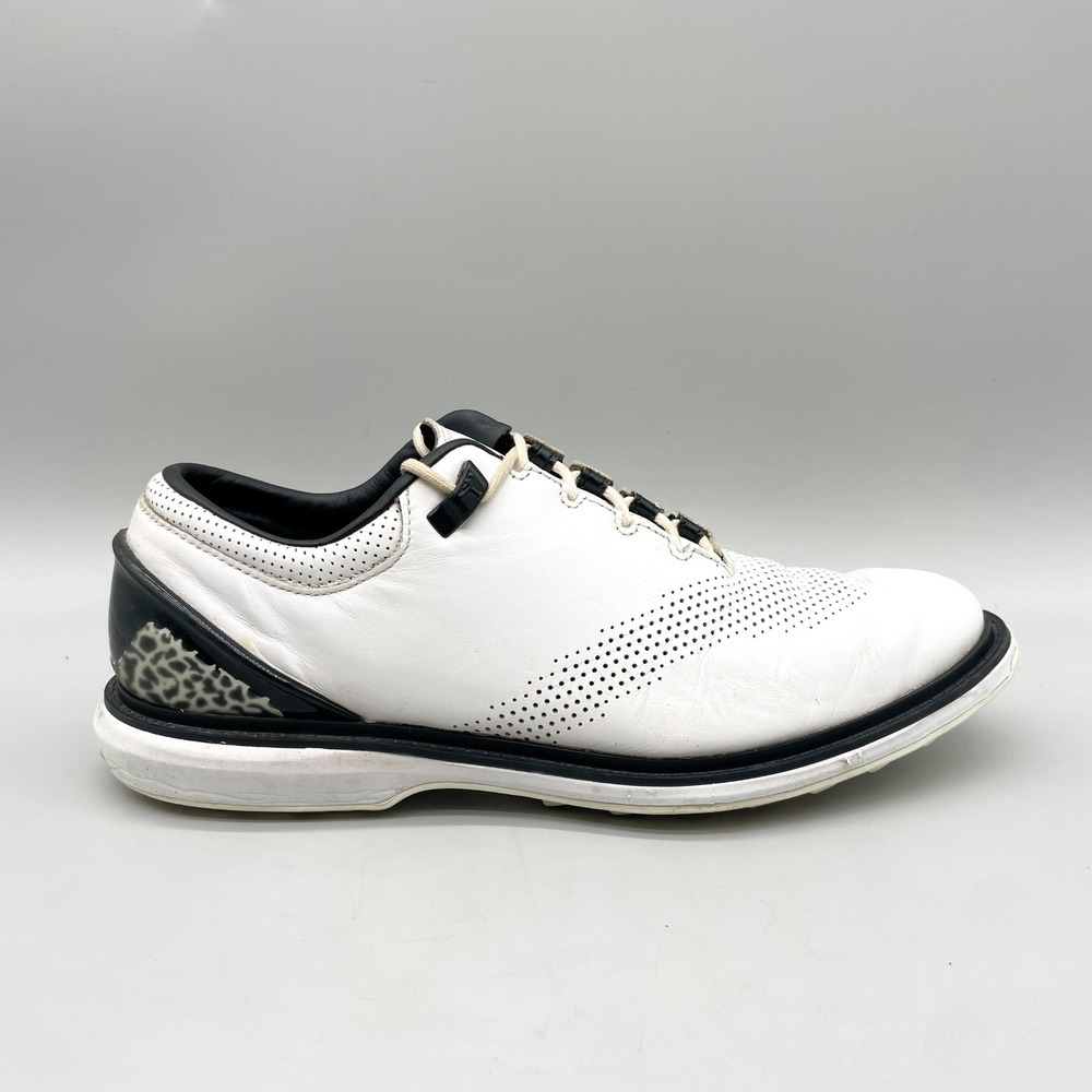 Jordan Mens 8 ADG 4 Golf Shoes White Black Leather Spikeless Sporty Retro Preppy